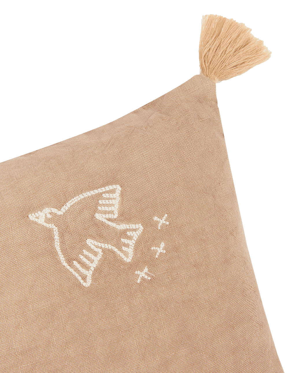 Embroidered rectangular cushion with tassels in washed French linen L1N0