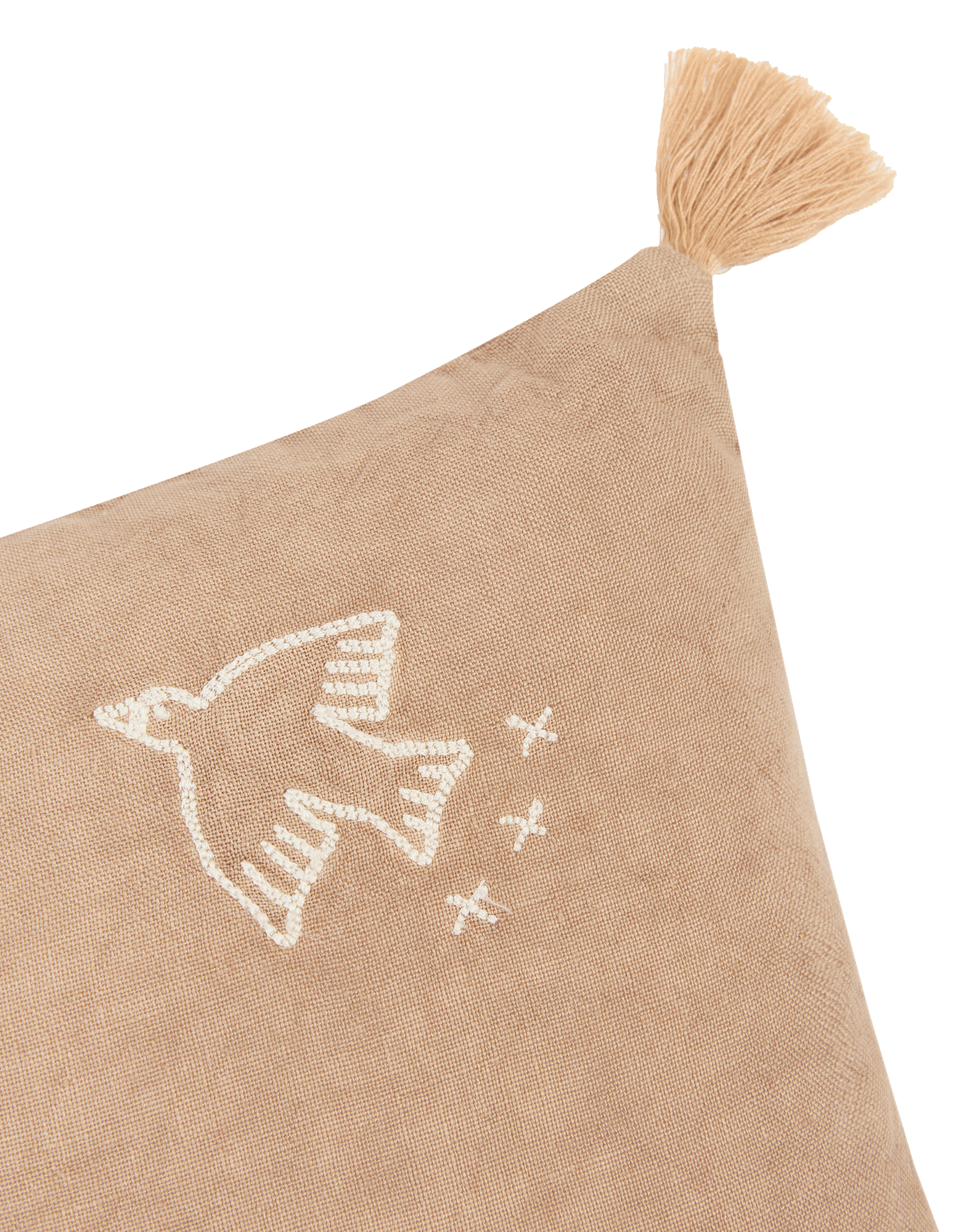 Embroidered rectangular cushion with tassels in washed French linen L1N0