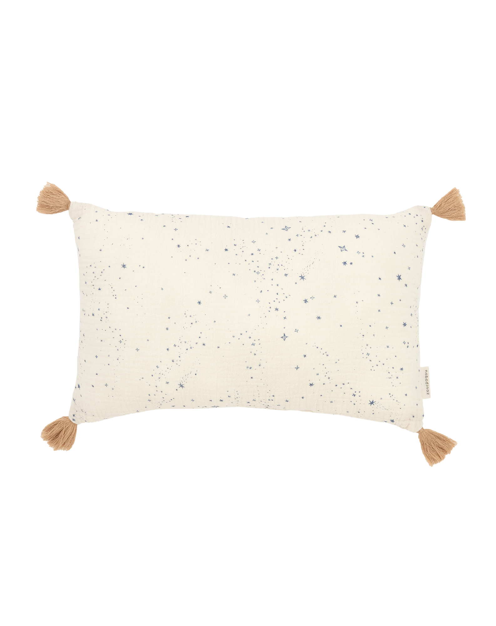 Coussin rectangulaire avec pompons en double gaze de coton lavé Wabi-Sabi