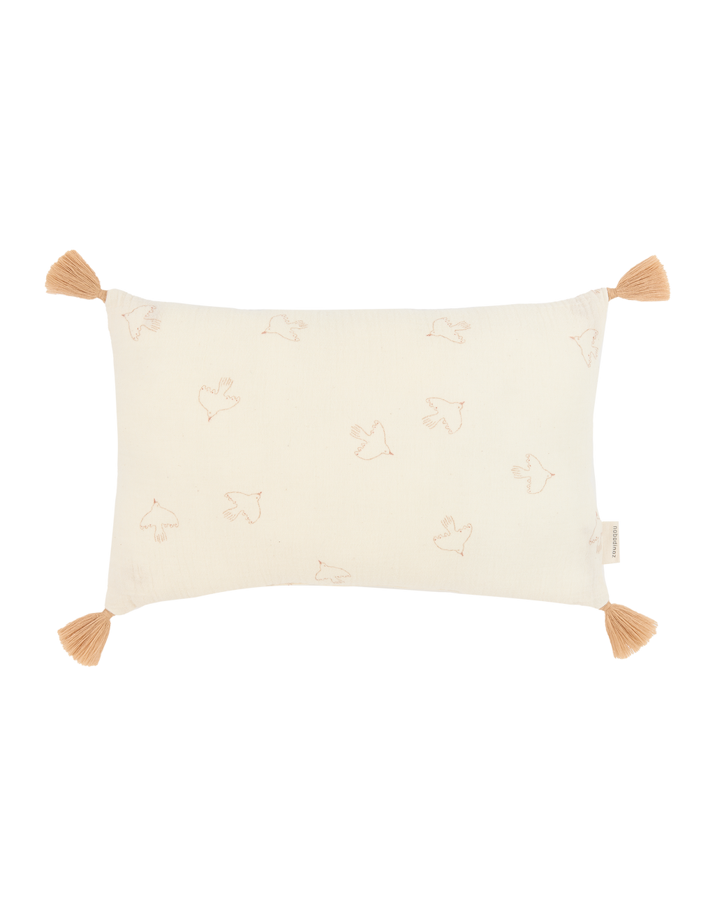 Cojín rectangular con pompones de doble gasa de algodón lavado Wabi-Sabi