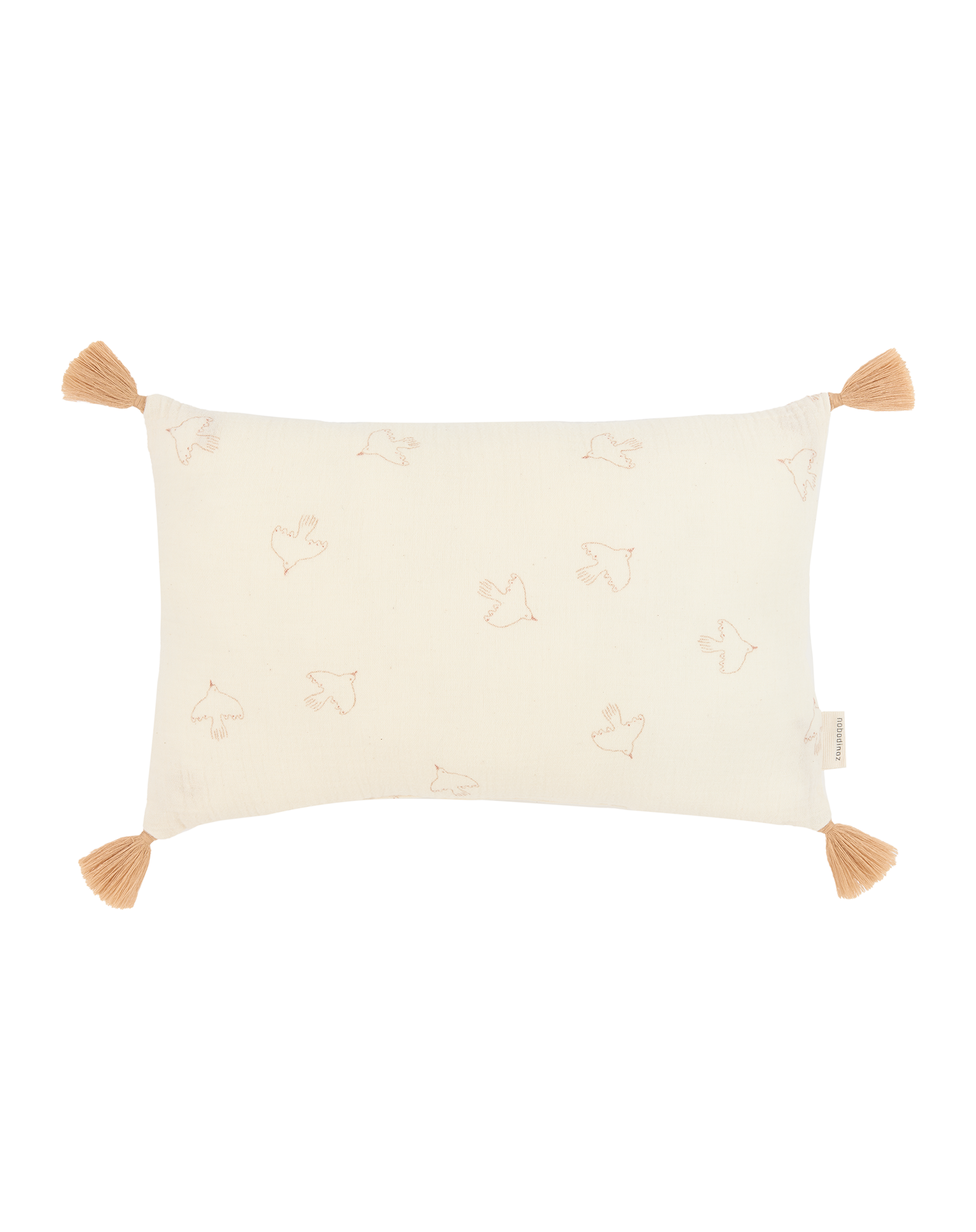 Cojín rectangular con pompones de doble gasa de algodón lavado Wabi-Sabi