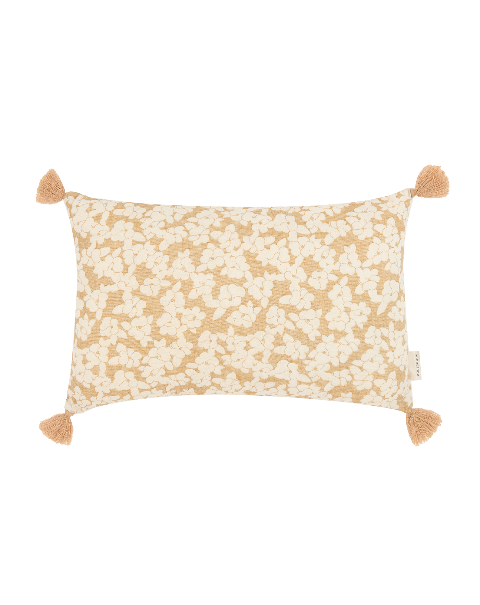 Cojín rectangular con pompones de doble gasa de algodón lavado Wabi-Sabi
