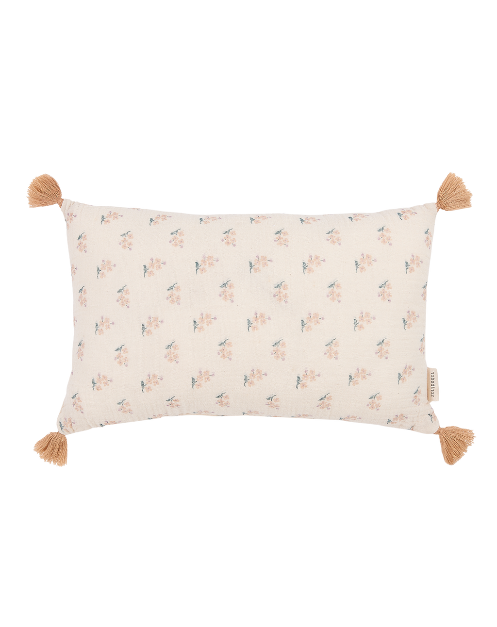 Cojín rectangular con pompones de doble gasa de algodón lavado Wabi-Sabi