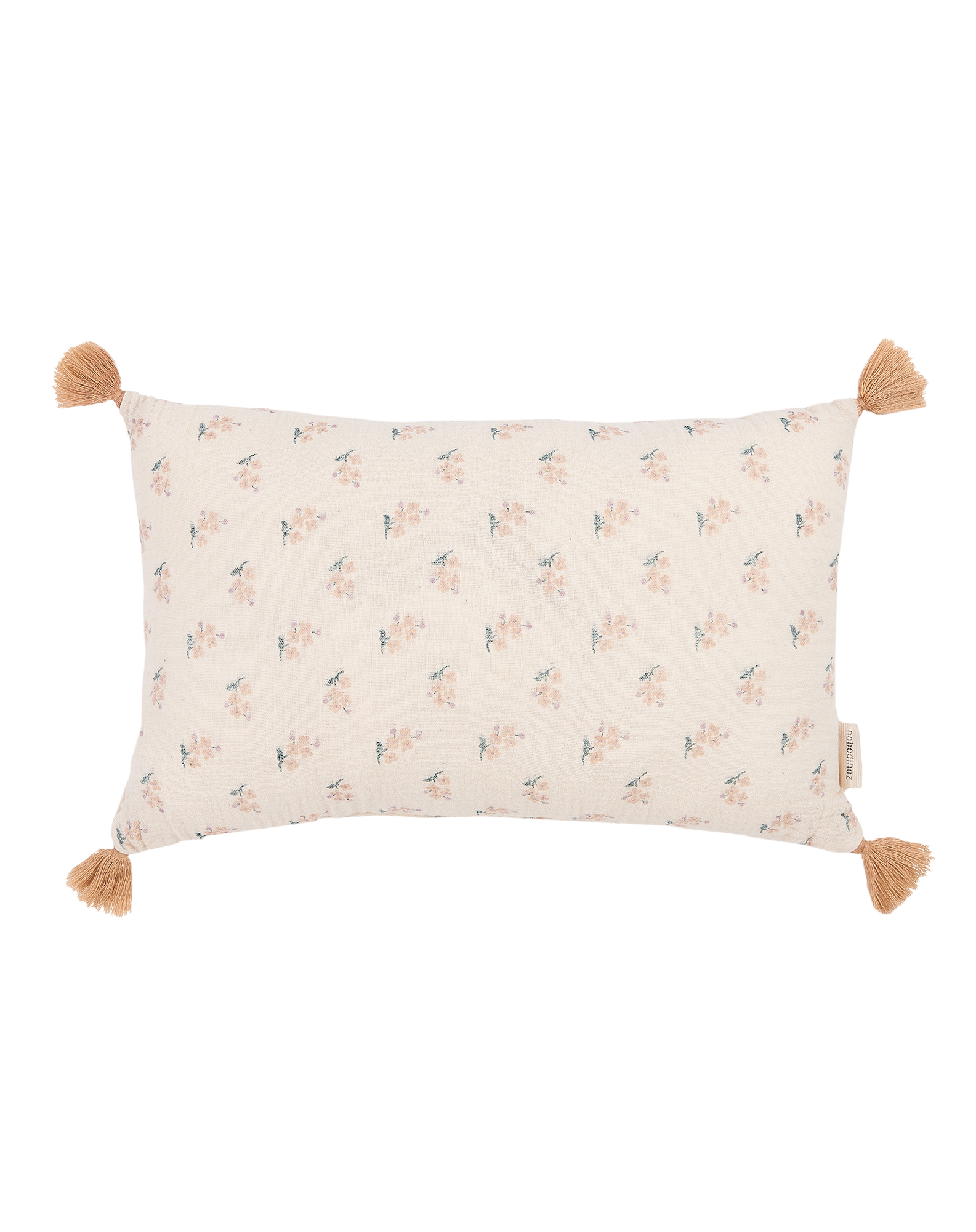 Cojín rectangular con pompones de doble gasa de algodón lavado Wabi-Sabi