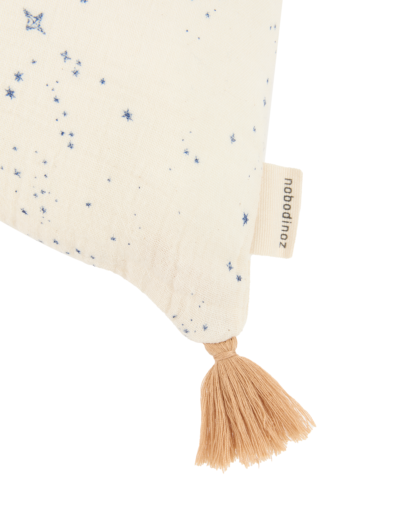 Coussin rectangulaire avec pompons en double gaze de coton lavé Wabi-Sabi