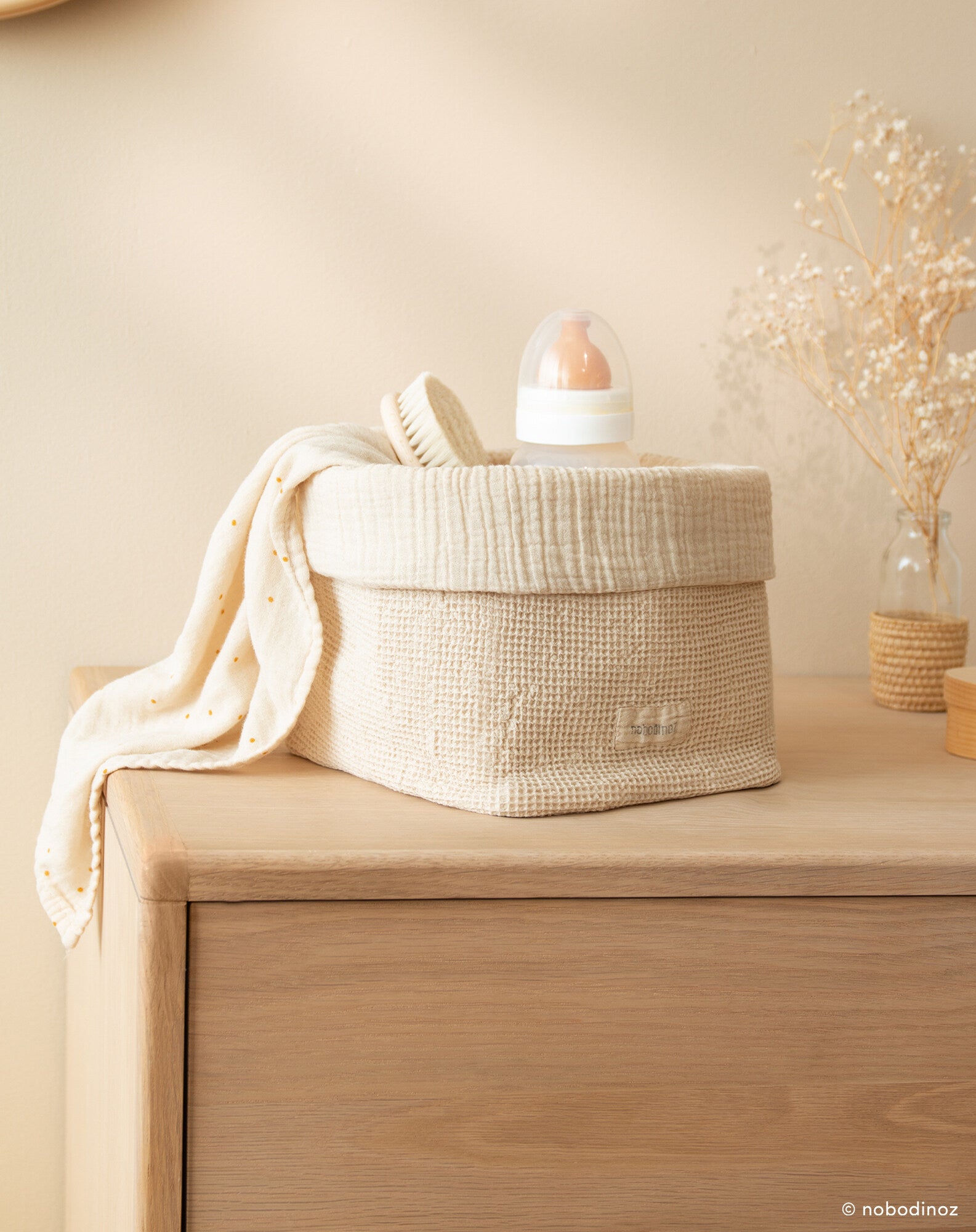 Storage basket in washed cotton Wabi-Sabi
